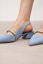 Laura Blue Color Open Back Matte Satin Fabric Women's Short Heeled Shoes - 3