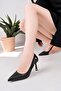 Black Leather Daily Stylish Stiletto with Gold Side Buckle - 2