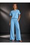 Women's Blue Leopard Patterned Modal Fabric Short-Sleeved Top and Long-Legged Pocketed Pants with Sporty-Chic Style, Suitable for Both Daily Wear and Home Elegance