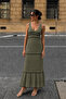 Khaki Stripe Knitted Women's Dress Sh286 - 2