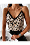 Women's Rope Strap V Lace Collar Leopard Pattern Detailed Sandy Blouse - 3
