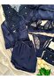 Navy Blue Penta Boxed 8 Piece Giant Pajamas Satin Nightgown Dressing Gown Underwear Dowry Set - 5