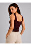 Women's Burgundy Ultra Premium 95% Cotton Square Neck Strap Blouse - 2