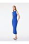 Slim Fit Wrinkled Fabric Drawstring Detailed Sleeveless Crew Neck Long Dress - 2