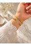 Gold color steel band women wrist watch - 3