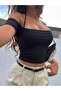 Women Halter Neck Halter Top and Back Low-Cut Bodycon Short Sleeve Madonna Collar Blouse - 2