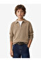 Zipper Detailed Long Sleeve Polo Collar Knitwear School Sweater