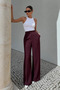 Burgundy Wide Leg Women's Fabric Trousers Sh341 - 2