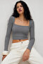 Gray Square Collar Long Sleeve Women's Body Sh206 - 2