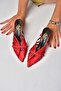 Y752132704 Red Satin Fabric Thin Heeled Women's Slippers - 2