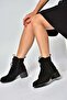 Z555670602 Black Genuine Leather Suede Thick Heeled Women's Boots - 3