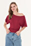Burgundy Ultra Soft, Fitted, Fully Stretchable, 95% Natural Viscose, No Show, Low Shoulder Bat Sleeve Blouse - 3