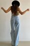 Diamond 90s Light Snow Wash Blue Lycra Super High Waist Loose Jeans Palazzo Trousers
