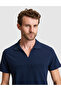 Navy Blue Slim Fit 100% Cotton Apaş Collar T-Shirt 50296772-Vr033 - 2