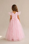My Little Girl's Organza Flounce Detailed Floral Appliqué Evening Dress for Girls - Pink - 3