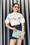 Mzr Floral Embroidery Short Sleeve Sweater - Gray Gray