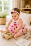 Cherry Patterned Tulle Dress with Ribbed Sleeves, Summer Style, Snap Button Bottom Bodysuit for Girls - 4