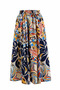 Navy Blue Mosaic Patterned Skirt with Elastic Waist