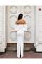 Flexible Scuba Fabric Strapless Draped Sleeve Stone and Tulle Detailed Evening Dress 583336 White - 8