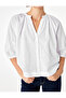Cotton Round Mandarin Collar Short Balloon Sleeve Oversize Shirt - 5