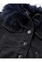 Girl's Denim Jacket with Fur Detail on Hood and Sleeves - 4