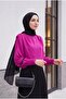 Sleeve Drawstring Blouse with Padded Shoulders -Pink - 3