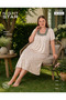 Elite Pink Floral Patterned Green Lace Plus Size Short Flared Dress