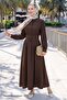 Buttoned Bitter Brown Dress with Elastic Waist