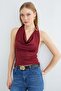 Neck-High Buckle Blouse