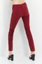 Women Skinny Fit High Waist Ribbed Stretchable Denim Jeans, Red - 2
