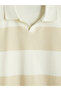 Beige Relaxed Fit Polo Collar Striped Men's T-Shirt - 7