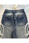Navy Blue Stonewashed White Tribal Print Harajuku Y2K Unisex Baggy Pants - 3