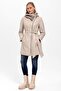 Beige Julia Knitwear Hooded Belted Genuine Women's Leather Coat - 3
