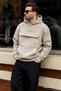 Painted Gray Hooded Flap Pocket Detailed Fleece Men's Sweatshirt 7097