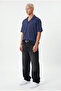 Men's Embroidery Detailed Short Sleeve Oversize Shirt Navy Blue - 3