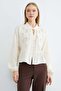 Muslin Fabric Shirt with Tie Front and Embroidery Detail - 2