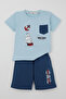 Boy's Shorts Set with Pocket Detail and Sailboat Print, 1.5-5 Years Old, Light Blue - 3