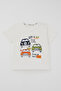 Boy's Shorts Set with Retro Car Print, Ages 1.5-5, Ecru - 6