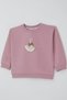 Girl's Sweatshirt with Swan Emblem and Bow Detail, Ages 2-6, Dried Rose Color - 4