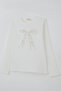 Girl's Long Sleeve T-Shirt with Pearls and Sequin Bow Embroidery, Ages 9-14, White - 5