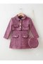 Girl's Gold Button and Striped Piping Detailed Crop Jacket Skirt Chain Strap Bag Set of 3 - 7