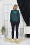 Women's Two-Thread Cotton Emerald Green Stand Collar Zipper Printed Tracksuit Set - 7559 - 7