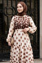 Half Buttoned Brown Satin Dress - 4