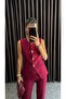 Women's Button Detailed Vest and Trousers Set Burgundy - 5