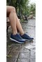 Women's Navy Blue Sports Shoes Lightweight Durable Non-Slip Sole Seasonal Walking Shoes - 8