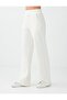 White Elastic Waist Straight Cut Trousers with Pocket Detail - 4