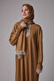 Women's Transitional One-Piece Self-Hijab Lace Drapey Kaftan Prayer Dress Brown - 4