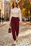 Burgundy High Waist Jogger Comfortable Form Cuffed Women's Tracksuit Bottom - 94561