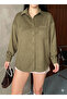 Women's Oversize Suede Plus Size Long Sleeve Buttoned Single Pocket Shirt 4962 - 2