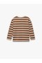 Viscose Blended Striped Brown Girls' Long Sleeve T-Shirt 6Skg10285Ak - 2